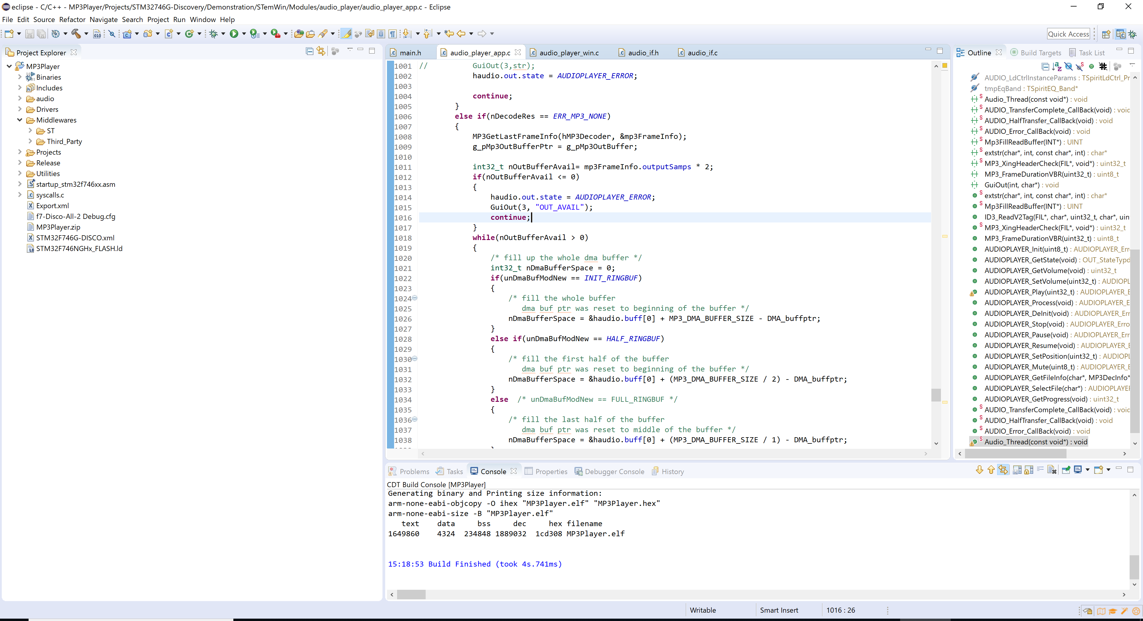 STM32F746G-DISCOでMP3再生画像
